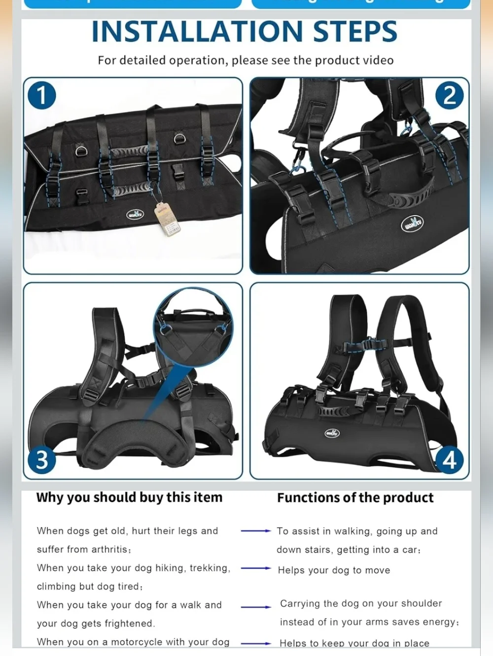 Wakytu Pet Carrier Backpack Sling Dog Mobility Assist Nail Cutting